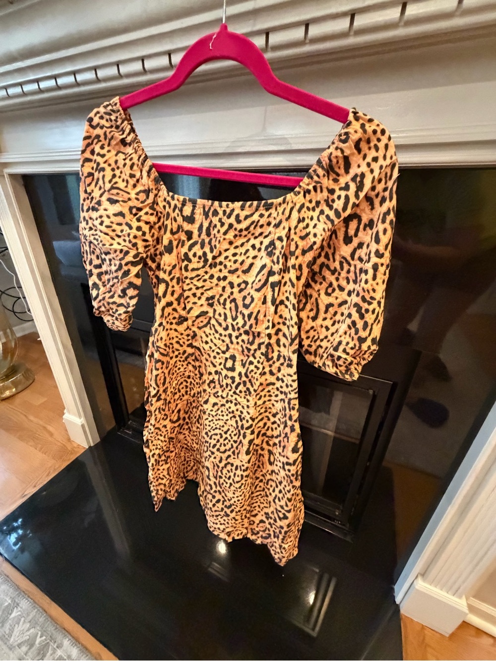 Billabong Girls Orange Leopard Print Puff-Sleeve Dress